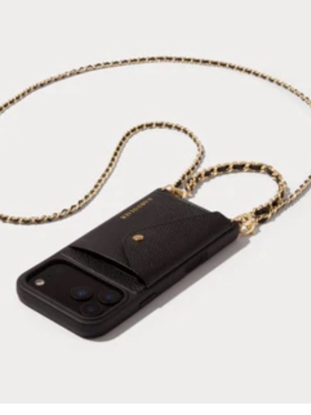 Bandolier Lily Black Leather Crossbody Phone Case with Gold Chain Strap NWT